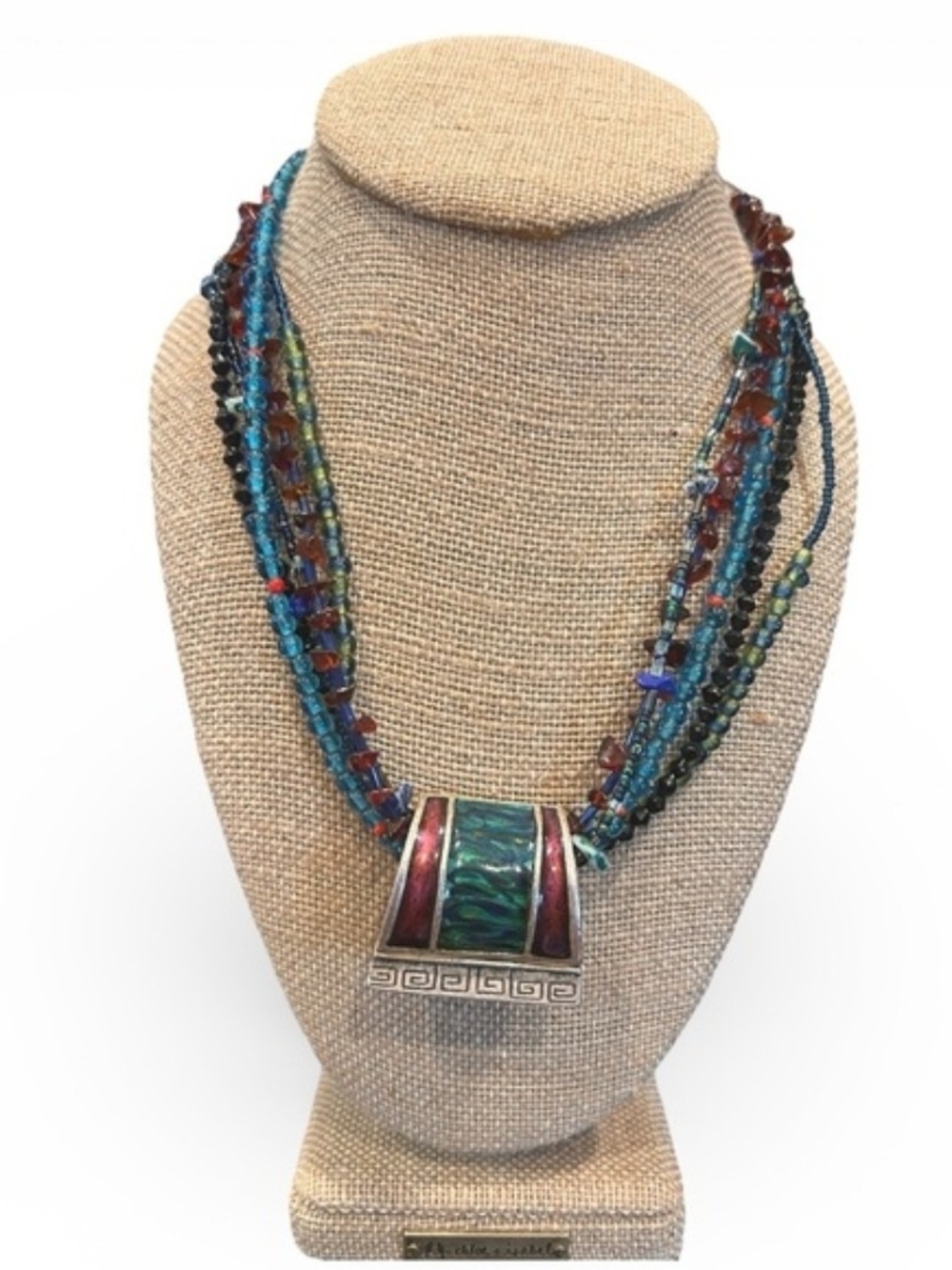 CHICO'S Signed Vintage Multistrand Turquoise Teal Red Statement Necklace 19" + 3